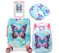 HTgroce Set Valigie per Bambini Farfalla- Trolley Bambina Bagaglio a Mano Rigido con 4 Ruote 360° - Include Zainetto, Cuscino Collo e Etichetta