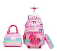 HTgroce Zaino con ruote per bambini, zaino per la scuola con ruote per ragazze pop it zaino 16 pollici set 3 in 1 con borsa per il pranzo per l'asilo Fidget Toys regalo per bambini., Unicorno colorato