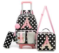 HTgroce Zaino con Ruote Scuola Elementare per Bambina, Trolley Scolastico 3 Pezzi con Lettera A, Zainetto Ergonomico per Ragazze con Borsa Pranzo e Portapenne, Perfetto per il Rientro a Scuola