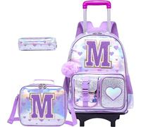 HTgroce Zaino con Ruote Scuola Elementare Trolley Bambini con Ruote Borsa Pranzo e Astuccio Regalo Scolastico