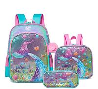 HTgroce Zaino da Scuola Elementare Sirena, per Bambini, Grande Ragazza, Zainetto da Viaggio, 4-7 Anni