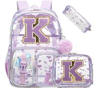 HTgroce Zaino Scuola Elementare Bambina Trasparente con Lettera Iniziale Personalizzata K - Ergonomico Zainetto Bimba per Scuola Primaria
