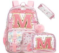 HTgroce Zaino Scuola Elementare Bambina Trasparente con Lettera Iniziale Personalizzata M - Ergonomico Zainetto Bimba per Scuola Primaria