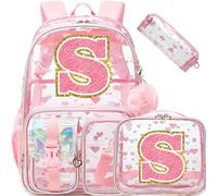 HTgroce Zaino Scuola Elementare Bambina Trasparente con Lettera Iniziale Personalizzata S - Ergonomico Zainetto Bimba per Scuola Primaria
