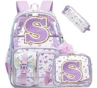 HTgroce Zaino Scuola Elementare Bambina Trasparente con Lettera Iniziale Personalizzata S - Ergonomico Zainetto Bimba per Scuola Primaria