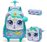 HTgroce Zaino Scuola Elementare Bambina Trolley Zainetti Trolley con Astuccio e Pranzo al Sacco, Zaino con Ruote Scuola Elementare Bambini Buono per la Scuola e i Viaggio
