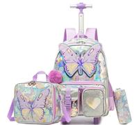 HTgroce Zaino Scuola Elementare Trolley Bambina, Zaino Trolley Scuola Elementare e Borsa Borsa per il pranzo e astuccio per le matite