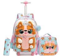 HTgroce Zaino Trolley con Scuola Elementare Bambina Zainetto con Ruote, Borsa da viaggio e da scuola con Ruote, Pranzo al Sacco e Astuccio