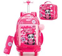 HTgroce Zaino Trolley Scuola Elementare Bambina - Set 3 in 1 con Zainetto, Borsa per la Merenda e Astuccio - Zaino con Ruote per Primaria e Viaggio