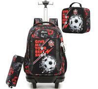 HTgroce Zaino Trolley Scuola Elementare Bambino- Set 3 in 1 con Zainetto, Borsa per la Merenda e Astuccio - Zaino con Ruote per Primaria e Viaggio