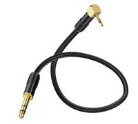 HTGuoji 90 gradi 3,5 mm a 6,35 mm, cavo audio, oro 6,35 mm, spina jack da 1/4", spina TRS stereo da 3,5 mm, spina TRS, cavo audio adattatore per laptop, dispositivi home theater, cellulare (50 cm)