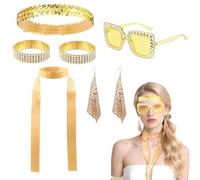 HTGWCG 5 Pezzi Accessori Discoteca, Discoteca Occhiali da Sole Collana Orecchini, 1970s Accessori Festa retrò, Accesso-ri Carnevale Disco Anni 70 per Cosplay Festa Dorato