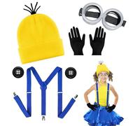 HTGWCG 5 Pezzi Costume Cosplay Cartoni Animati - Set Completo (Cappello Giallo, Occhiali, Guanti) per Adulti e Bambini - Costumi di Carnevale e Halloween - Ideale per Feste Anni '20