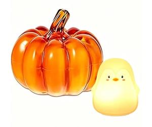 HTGWCG Decorazione autunnale a forma di zucca con luce LED, Luce Notturna a Forma di Pinguino, Luce Notturna Bambini, 7 Colori Lampada Led Pinguino, Portatile Ricarica USB Luces notturna pinguino