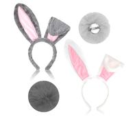 HTGWCG Set Accessori Coniglio, 4 Pezzi Orecchie da Coniglio e Coda Soffice, Costume Cosplay per Halloween, Pasqua, Natale (Grigio e Bianco)
