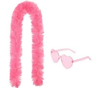 HTGWCG Set di 2 boas in piuma artificiale con occhiali a forma di cuore, decorazioni artificiali per accessori da ballo, per Festa in Abito da Sposa, Carnevale, Halloween, Costume di Natale (Rosa)
