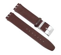 HTHRRFE Cinturino for orologio in vera pelle da 16 mm e 17 mm compatibile con Swatch SS07S101 SS07S104, da uomo e da donna, in morbida pelle bovina, con accessori di ricambio.(Brown-silver pin,17mm)