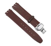 HTHRRFE Cinturino for orologio in vera pelle da 16 mm e 17 mm compatibile con Swatch SS07S101 SS07S104, da uomo e da donna, in morbida pelle bovina, con accessori di ricambio.(Brown silver,17mm)