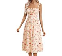 HTNEDNST Maxi abito da donna bohémien, con spalline sottili, per il tempo libero, leggero, largo, senza maniche, da spiaggia, elegante, abito estivo, A24 Arancione, XL