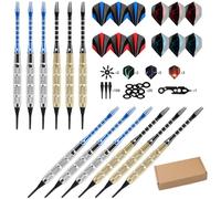 HTRTRR Freccette con punta in plastica, 12 pezzi, strisce morbide, 21 freccette supplementari in 7 disegni, 100 testine in plastica intercambiabili