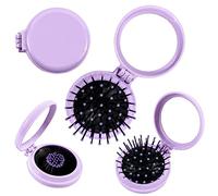 HTRTRR Spazzola pieghevole per capelli con specchio, 4 pezzi, rotonda, portatile, mini spazzola per capelli pieghevole, per uomini e donne, lavoro e viaggi (Viola)