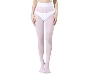 HTRUIYATY Collant Sexy Lucido da Donna, 8 DEN collant Trasparente a Vita Alta da Donna Collant Elastico a Compressione in Seta Bianco