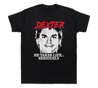 HTRWSNVX Dexter He Takes Life Seriously Serial Crime Scene Blood Mens & Womens T-Shirt Black XXL