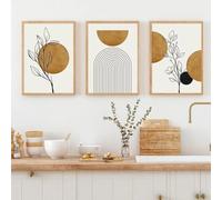 HTRYwerdf astratto geometria linee sole piante foglie poster stampe Parete arte modernità minimalismo tela dipinti Quadro soggiorno camera casa Decorazioniazioni 40x60cmx3 senza cornice