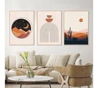 HTRYwerdf Boemia Parete arte astrazione arancione sole luna piante paesaggio poster stampe nordico stile tela dipinti Quadro soggiorno camera casa Decorazioniazioni 40x60cmx3 senza cornice
