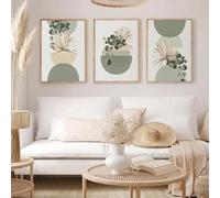 HTRYwerdf Boemia Parete arte verde beige mezzo circolare colorato blocco manifesto stampa Moderni medio secolo tela dipinti Quadro soggiorno camera casa Decorazioniazioni 50x70cmx3 senza cornice