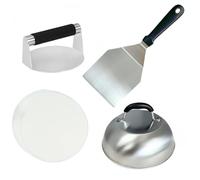 HTT GLOBAL Set di 4 pressa per hamburger, pressa per hamburger con manici resistenti al calore, pressa per carne, Smash Burger, barbecue a casa, set per hamburger, barbecue per la casa, barbecue