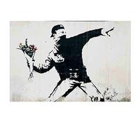 Htt-Kup-Rpp Stampa Su Tela E Graffiti Banksy《L'uomo lancia i fiori》Poster Quadri di Arte della Parete della Tela di Casa Camera da Letto Soggiorno Decorazioni Muro(30x45cm) 12x18inch,Senza Cornice