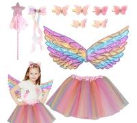 HTTDSLF 10 Pcs Costume Farfalla Bambina, Fata Costume per Ragazze, Costumes Fata Ragazza Vestito Principessa Farfalla Con Ali Gonna Tutù Fascia per 3-8 Anni