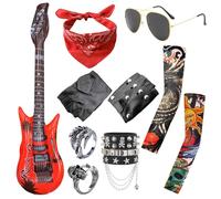 HTTDSLF 11 Pezzi Punk Gothic Rocker Kit, Set di Accessori Anni '70, Punk Rocker Party Kit, Accessori per Costume da Discoteca anni '70 '80 e '90, per Cosplay Feste Look (Rosso)