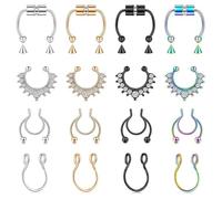 HTTDSLF 16 Pezzi Ferro di Cavallo Circolare Anelli, Septum Piercing Naso, Anello al Naso Nostril Piercing al Diaframma Gioielli, per Il Setto di Compleanno, Natale, Regalo