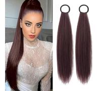 HTTDSLF 2 PCS Liscia Coda Finta Capelli, 60 CM cCoda Capelli Extension, Ponytail Extensions Coda di Cavallo con Coulisse, Posticci per Capelli Sintetici per Donne e Ragazze Uso Quotidiano