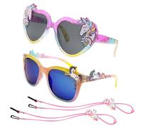 HTTDSLF 2 Pezzi Unicorno Forma di Cuore Occhiali Sole, Occhiali da Sole per Bambina Ragazza, UV400 Obiettivo Mirrored, per Bambina Bambino
