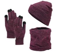 HTTDSLF Cappello Sciarpa e Guanti Touch Screen, Set Sciarpa e Cappello Uomo Donna, 3in1 Kit Accessori Caldi Cappella Sciarpi Guante, Classico Set di Guanti per Cappella