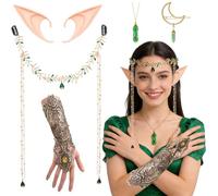 HTTDSLF Elfi Costume Donna, Fairy Accessori Set per Renaissance Costume Donna con Elfo Orecchie, Elfo Corona Fascia, Cristallo Collana & Hairpin, Braccialetto Protezione per Cosplay Carnevale