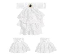 HTTDSLF Lace Jabot with Gem & Cuffs, Ruffle Neck, perfect for pirate, vampire and victorian outfits. Halloween, World Book Day, Day of the Dead