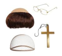 HTTDSLF Parrucca da Monaco, Mezza Capelli, Monaco Costumi, Halloween Costumi Uomo - Marrone Corti Parrucca Uomo | Capo Testa | Croce | Occhiali, per il Cosplay di Feste di Halloween di Carnevale