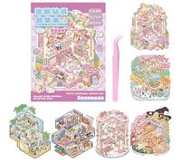 HTTDSLF Set di 6 Adesivi per La Casa 3D Fai Da Te, Adesivi di Scena, Libro di Raccolta Stress Sollievo con Una Pinzetta, 3D Sticker Kit per Casa in Miniatura per Adulti, Bambini, Divertente Camera