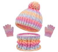 HTTDSLF Set Invernale Bambini 3 Pezzi: Cappello di Maglia, Sciarpa e Guanti, Kids Beanie Cappello Sciarpa Guanti 3 in 1, Scaldacollo Guanto Regali per Ragazze e Ragazzi 3-8 Anni