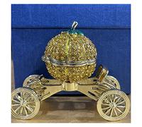 HTTGDGDH Scatola Portaoggetti in Metallo Smaltato con Carrozza di Zucca con Strass Scintillanti, Decorazione di Lusso per La Casa, La Scrivania E La Stanza di Halloween(d'oro)