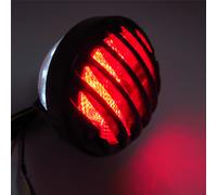 HTTMT Moto Nero Plastica Griglia a Coste Rotondo LED Coda Luce Freno Rosso Lente