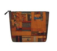 HTTUP African Textile Patchwork Print Business Trip Essential Single-layer Makeup Bag Zip Pouch Donna Grande Capacità, Nero, Taglia Unica, Nero, One Size