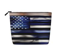 HTTUP American Thin Blue Line Flag Print Business Trip Essential borsa per il trucco monostrato con cerniera borsa da donna grande capacità, nero, taglia unica, Nero, One Size