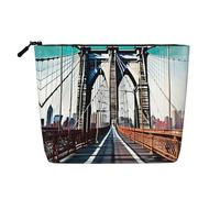 HTTUP Borsa per il trucco essenziale a strato singolo con stampa del ponte di Brooklyn, borsa da donna con cerniera, grande capacità, nera, taglia unica, Nero, One Size