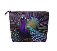 HTTUP Borsa per il trucco essenziale a strato singolo con stampa di pavone viola, per viaggi d'affari, con cerniera, grande capacità, nera, taglia unica, Nero, One Size