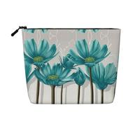 HTTUP Borsa per il trucco essenziale a strato singolo con stampa floreale grigio e bianco foglia di tè con cerniera grande capacità, nero, taglia unica, Nero, One Size